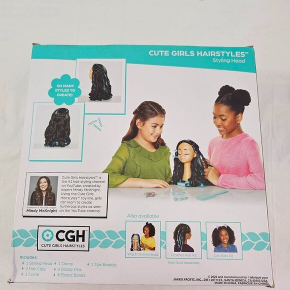 Cute Girls Hairstyles Styling Head Black with Blue Streaks 20 Piece Set NEW! - Picture 9 of 15
